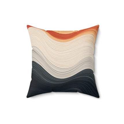 Wave Pattern in Hues of Beige, Orange, Grey, and Black Spun Polyester Square Pillow