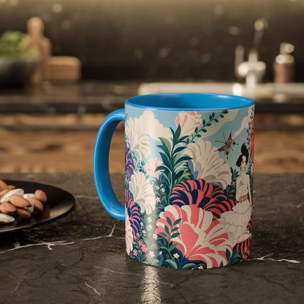 🌸🦋 The Enchanted Pink Blossom Retreat Colorful Mug – Art Deco Floral Whimsy