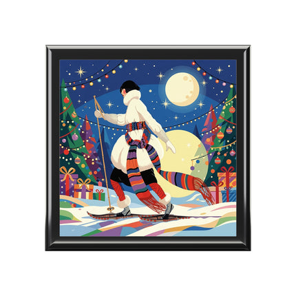 🌙🎿 The Moonlit Christmas Skier Jewelry Box – Whimsical Holiday Fantasy