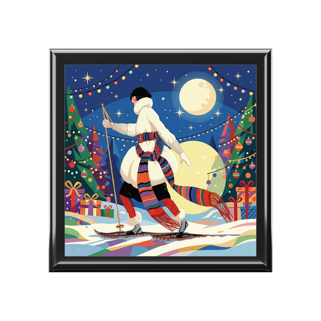 🌙🎿 The Moonlit Christmas Skier Jewelry Box – Whimsical Holiday Fantasy