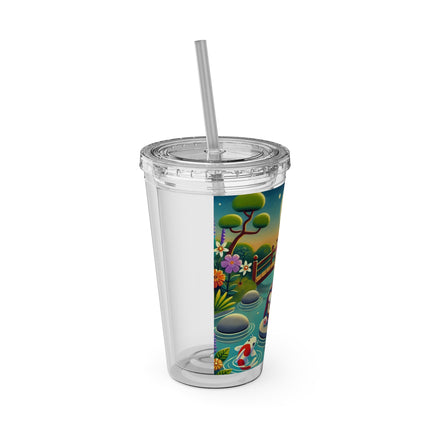 Melodic Kitten by the Koi Pond Sunsplash Tumbler with Straw, 16oz