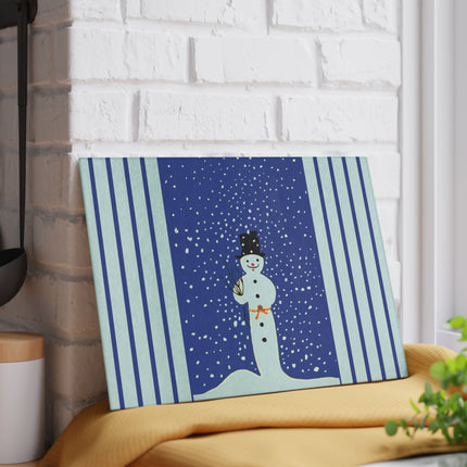 Snowman in Falling Snow Glass Cutting Board