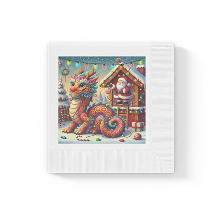 Playful Dragon's Christmas White Coined Napkins