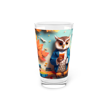 Owl at an Autumn Park Gathering Glass, 16oz