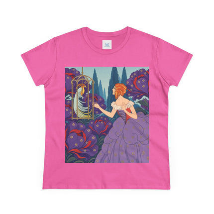 🦜💜 The Enchanted Birdcage Promenade Cotton Tee – Art Deco Floral Fantasy