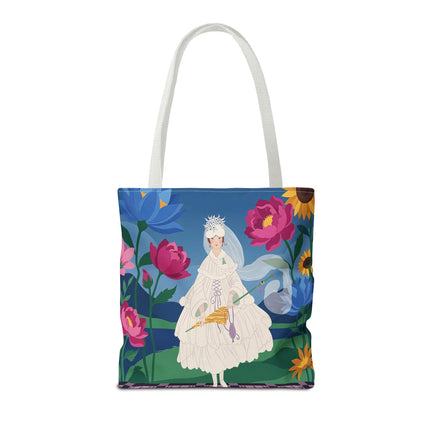 🌸👑 The Lady Of The Enchanted Flower Crown Tote Bag – Art Deco Garden Fantasy