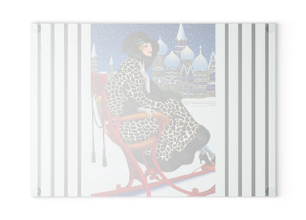 Elegant Winter Woman in Sleigh Glass Cutting Board