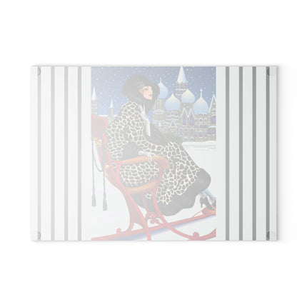Elegant Winter Woman in Sleigh Glass Cutting Board