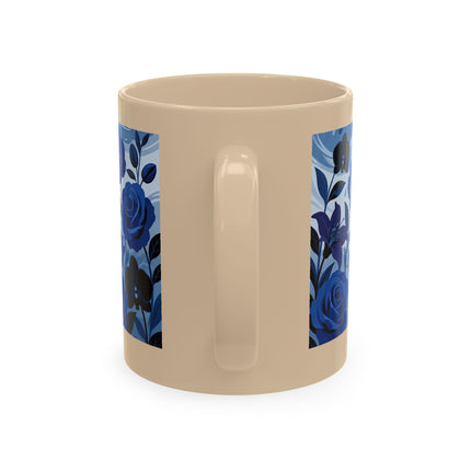 ☔💙 The Lady In The Blue Rain Garden Ceramic Mug – Art Deco Floral Elegance