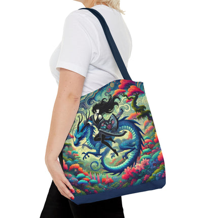 Mystic Guardian of the Sky Tote Bag – Warrior Fairy & Turquoise Dragon