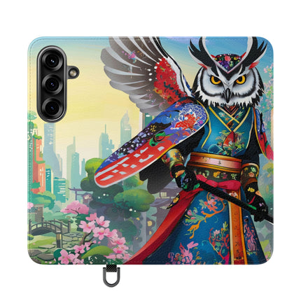 🦉⚔️ Cyberpunk Samurai Owl Flip Case – Neon Wisdom & Warrior Honor