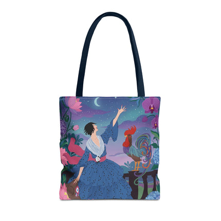 🌙🐓 The Lady Of The Moonlit Rooster Garden Tote Bag – Art Deco Floral Fantasy