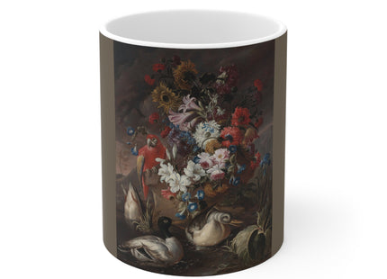 Floral Still Life With A Parrot And Ducks by Andrea Belvedere Ceramic Mug 11oz