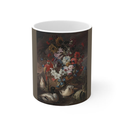 Floral Still Life With A Parrot And Ducks by Andrea Belvedere Ceramic Mug 11oz