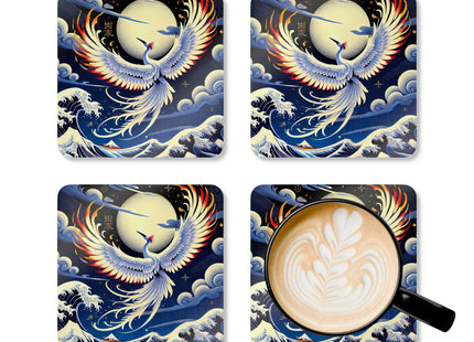 Majestic White Crane Corkwood Coaster Set