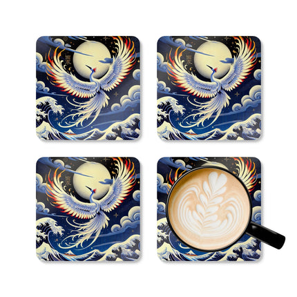 Majestic White Crane Corkwood Coaster Set