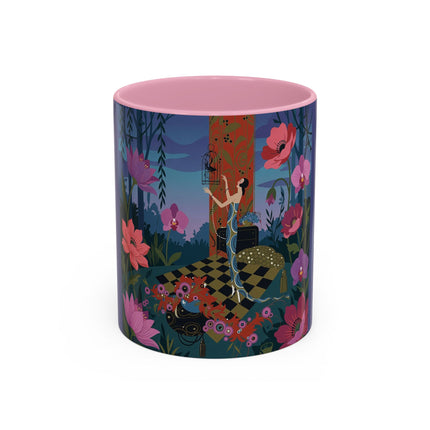 The Lady And The Midnight Birdcage Colorful Mugs – Art Deco Botanical Elegance