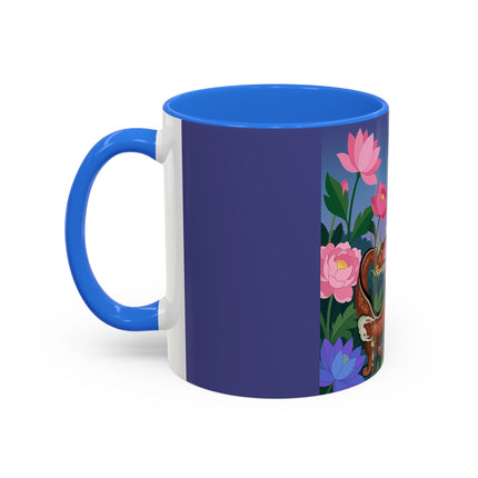 The Lady And The Garden Dragon Colorful Mugs – Art Deco Mythical Botanical Elegance