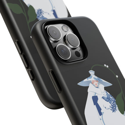 Blue & White Porcelain Geisha Phone Case – Elegant Mystery & Floral Grace
