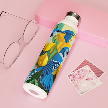 Blue Jays in a Spring Garden Slim Water Bottle