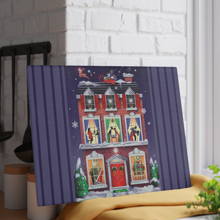A Christmas Eve Celebration Glass Cutting Board