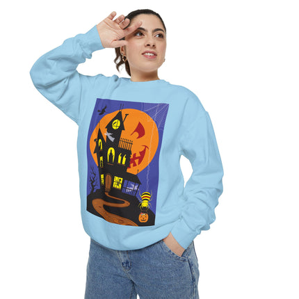 Halloween Night at the Haunted House Unisex Garment-Dyed Sweatshirt