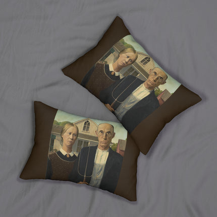 American Gothic by Grant Wood Spun Polyester Lumbar Pillow