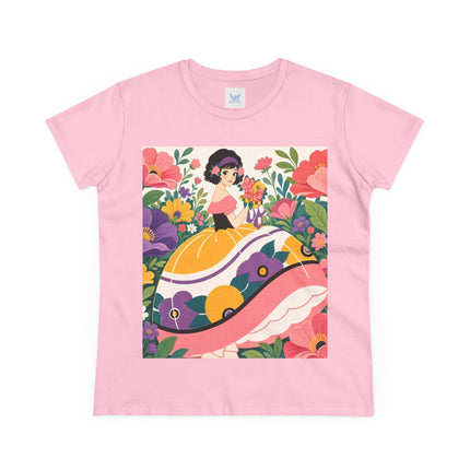 🌸💜 The Girl With The Flower Bouquet Cotton Tee – Art Deco Floral Whimsy