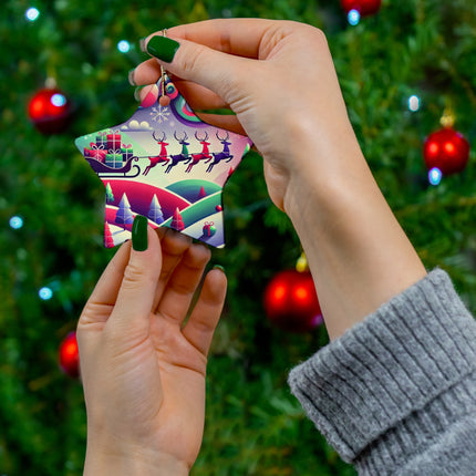 Festive Reindeer Flight Ceramic Ornament, 4 Shapes