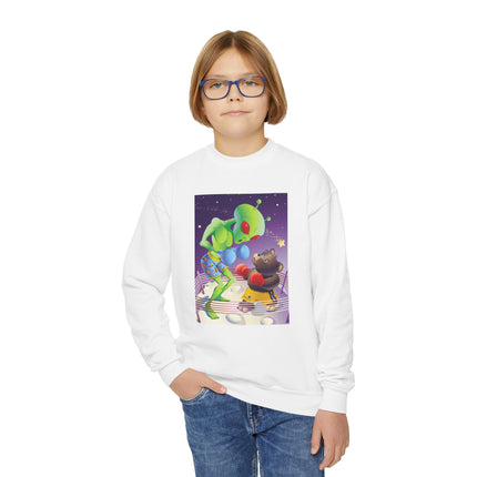 Cosmic Clash Youth Crewneck Sweatshirt – Alien vs Bear Space Showdown