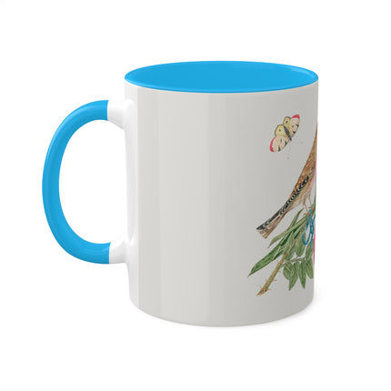 Pair of Brown Birds on Bouquet with Tulip, Rose, Snapdragons, and Butterflies by Anonymous Colorful Mugs, 11oz