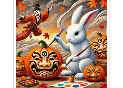 Halloween Rabbit’s Kabuki Jack-o’-Lanterns Kiss-Cut Stickers (3 Sizes)