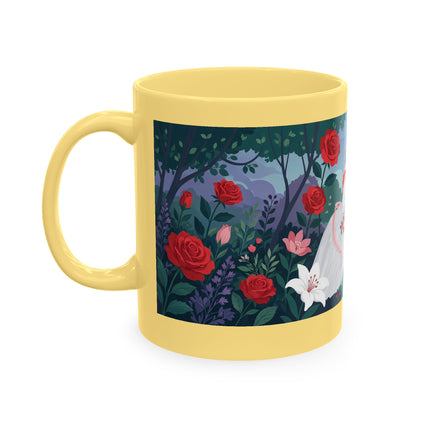 🌹💌 The Lady Blowing Kisses In The Rose Garden Ceramic Mug – Art Deco Floral Romance
