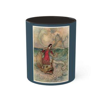 Rita Rides on the Dolphin by Warwick Goble Colorful Mugs, 11oz