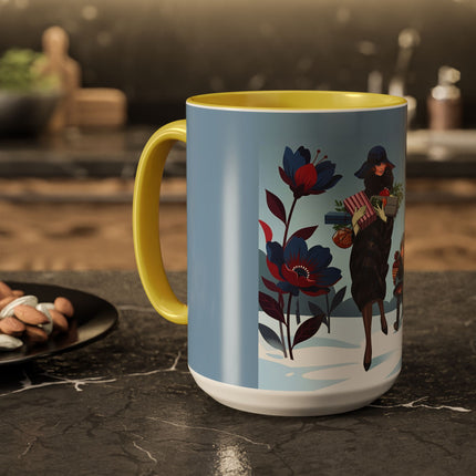 🎁🌺 The Christmas Gift Garden Stroll Colorful Mug – Art Deco Holiday Fantasy
