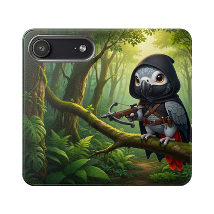 🪶🌲 The African Grey Sentinel Flip Case – Quiet Strength & Woodland Adventure