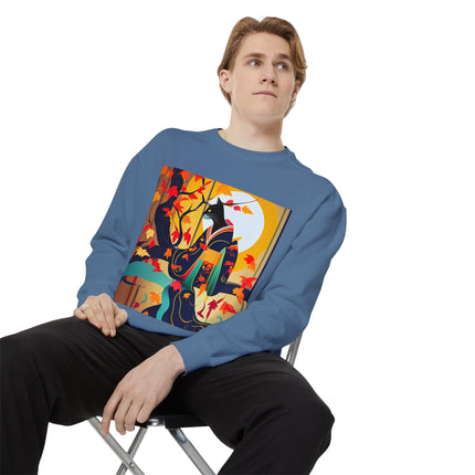 Black Cat in Kimono Unisex Garment-Dyed Sweatshirt