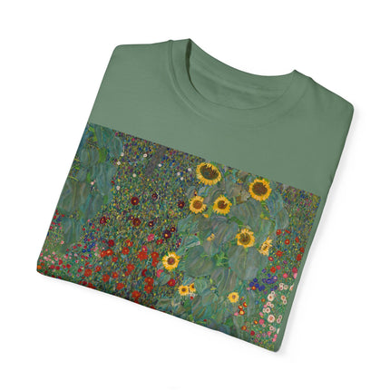 Farm Garden with Sunflowers by Gustav Klimt Unisex Garment-Dyed T-shirt