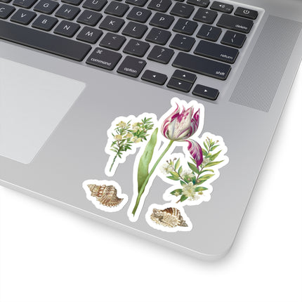 Tulip, two Branches of Myrtle and two Shells by Maria Sibylla Merian Kiss-Cut Stickers (4 Sizes)
