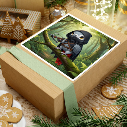 🪶🌲 The African Grey Sentinel Kiss-Cut Sticker – Quiet Strength & Woodland Adventure