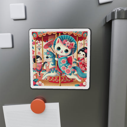 Geisha Kitten's Enchanted Carousel Ride Die-Cut Magnets (5 Sizes)