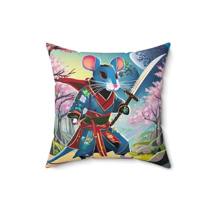 Cyber Samurai Rat Spun Polyester Square Pillow
