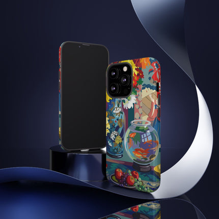 Floral Fishbowl Still Life Phone Case – Vibrant Harmony & Colorful Life