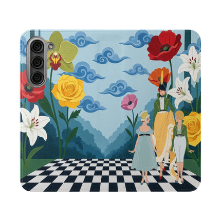 🌺♟️ The Ladies Of The Checkerboard Garden Flip Case – Art Deco Floral Fantasy