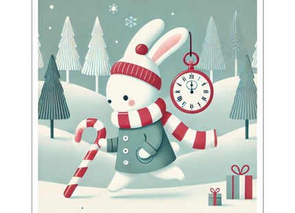 Candy Cane Timekeeper Bunny Kiss-Cut Stickers (4 Sizes)