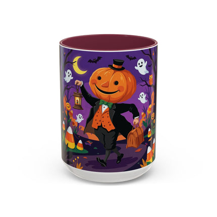 🎃🏮 The Pumpkin Gentleman's Moonlit Stroll Colorful Mug – Whimsical Halloween Charm