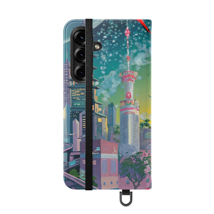 🦜⚡ Tech Plumes Flip Case – Neon Feathers & Futuristic Brilliance