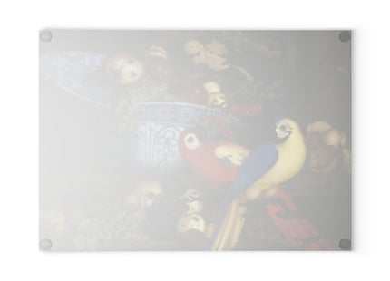 Fruit Still Life With Two Parrots by Balthasar van der Ast Glass Cutting Board