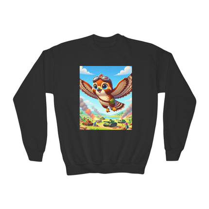 Red-Tailed Hawk in Battle Youth Crewneck Sweatshirt – Flight, Focus & Fearless Energy