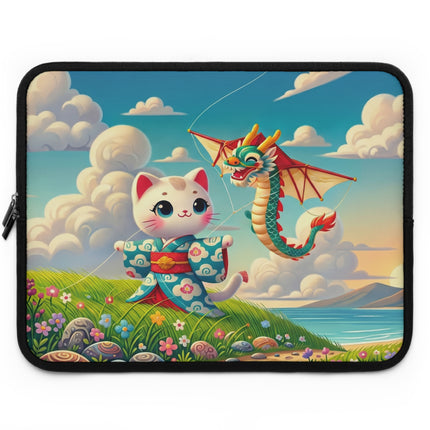 Geisha Kitten and the Dragon Kite Laptop Sleeve – Joyful Flight & Dragon Spirit